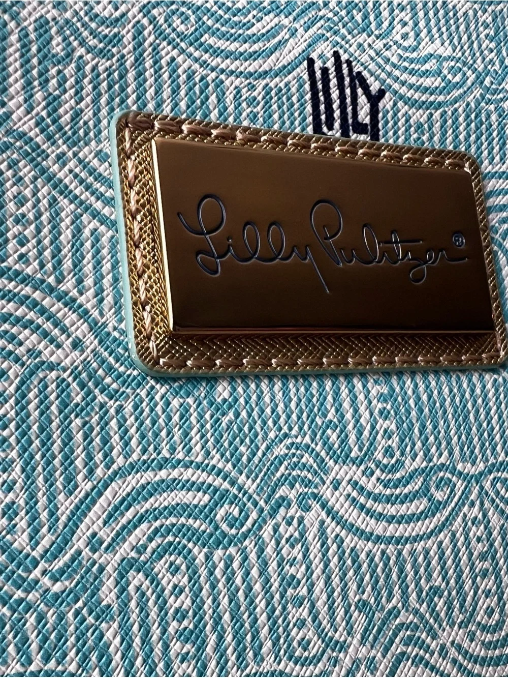 Lilly Pulitzer Shorely Blue Patterned Resort Tote with Gold Straps